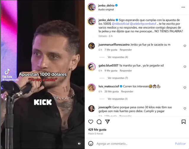 Mensaje de Jenko. Foto: IG Mensaje de Jenko. Foto: IG