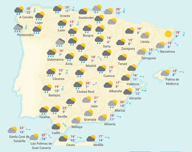 Mapa del tiempo en España hoy, domingo 5 de abril de 2020.