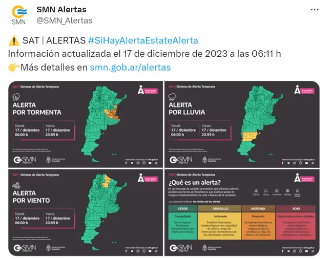 Se espera que continúe el mal tiempo en Buenos Aires. Foto: @SMN_Alertas   