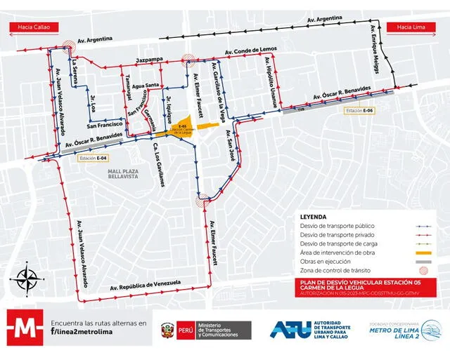 Desvíos causados por la construcción de la Estación Central de la Línea 2. Foto: MTPE 