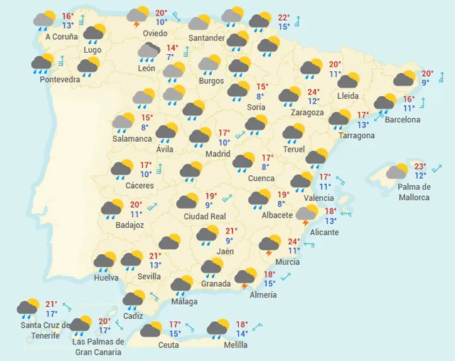 Mapa del tiempo en España hoy, viernes 17 de abril de 2020.
