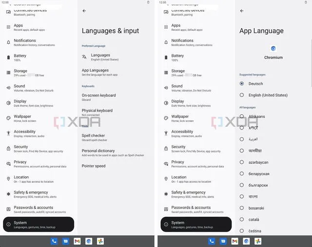 Ajustes de idioma en Android 13