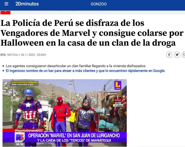 Así informó la prensa internacional sobre la operación “Marvel” realizada en Perú por Halloween