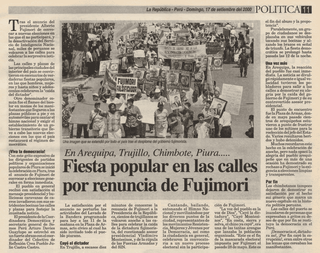 Así informó La Republica el anuncio de nuevas elecciones de Alberto Fujimori hace 19 años