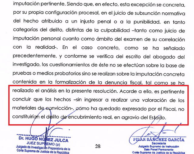Resolución del juez Hugo Nuñez Julca que exoneró a Chávarry de ser procesado por la remoción de los fiscales del Equipo Especial Lava Jato.