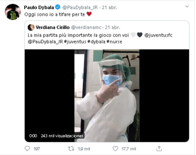 Pulo Dybala: enfermera se pone la camiseta del argentino.