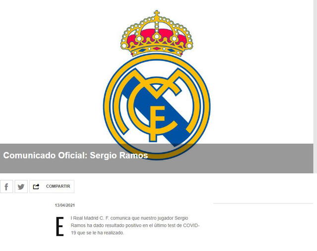 Comunicado sobre Sergio Ramos. Foto: Real Madrid