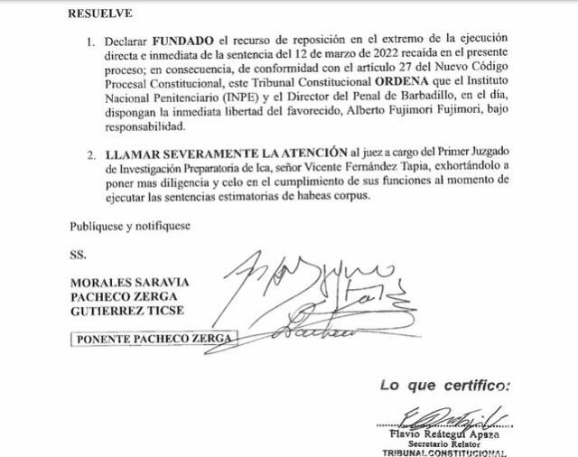  Foto: captura de resolución del TC   