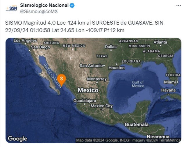 Este fue el último sismo registrado en México. Foto: SSN/ X