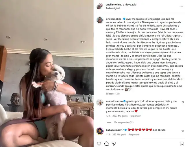 Mensaje de Onelia Molina. Foto: Instagram Mensaje de Onelia Molina. Foto: Instagram