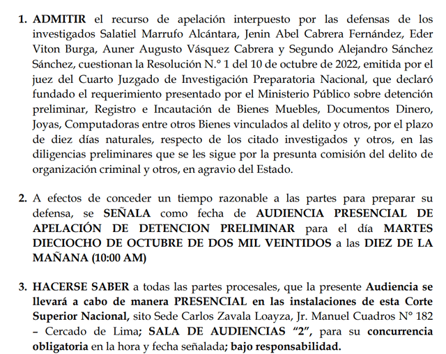 Asesores en la sombra: Programan para este martes 18 audiencia de apelación contra detención preliminar. Foto: documento