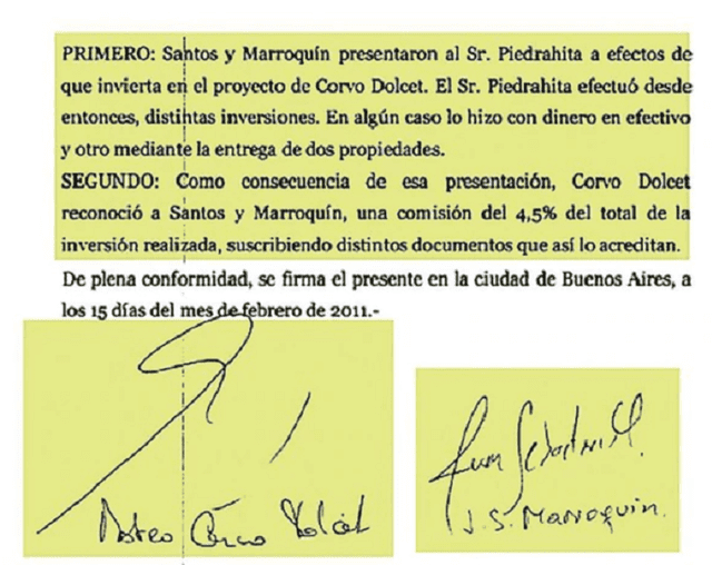 El documento obtenido en el allanamiento a Corvo Dolcet, donde figuran los nombres de Isabel Santos y Juan Marroquín. Foto: Infobae.
