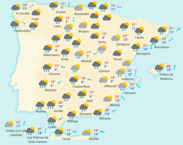 Mapa del tiempo en España hoy, lunes 20 de abril de 2020.
