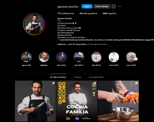 Instagram oficial de Giacomo Bocchio. Foto: captura de pantalla 