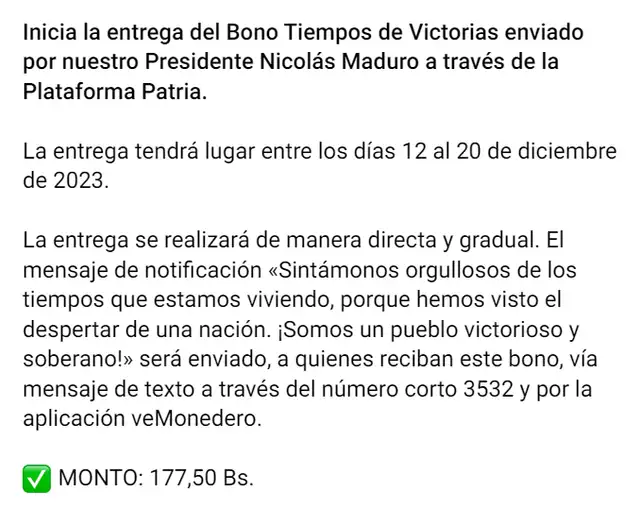 NUEVO BONO de 177 bolívares: cobra hoy subsidio mediante el Sistema Patria | Bono Tiempos de Victorias | Nicolás Maduro | de cuánto es el bono | patria especial | qué bono llega HOY