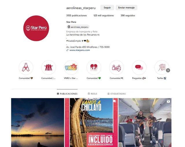 Instagram oficial de la aerolínea Star Perú. Foto: captura de pantalla 