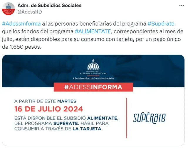 El programa Supérate otorga el subsidio Aliméntate en agosto. Foto: ADESS