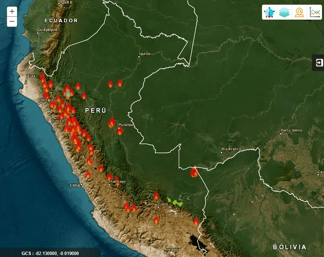 Mapa de calor de incendios forestales. Foto: Serfor   