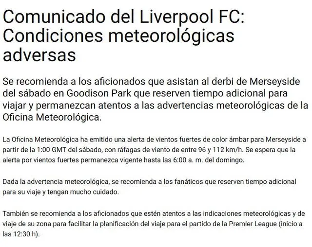  El derbi de Merseyside podría suspenderse. Foto: Liverpool FC   