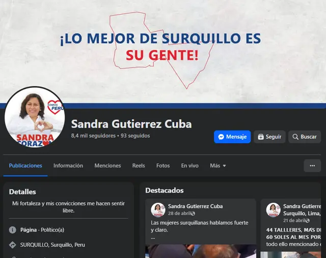 Sandra Gutiérrez impulsaba su candidatura a la Alcaldía de Surquillo.   