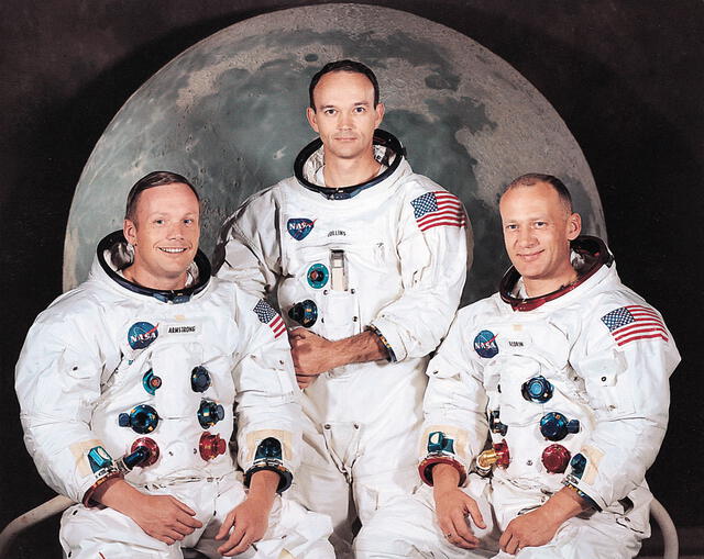  De izquierda a derecha: Neil Armstrong (comandante), Michael Collins (piloto) y Buzz Aldrin (piloto). Foto: NASA   