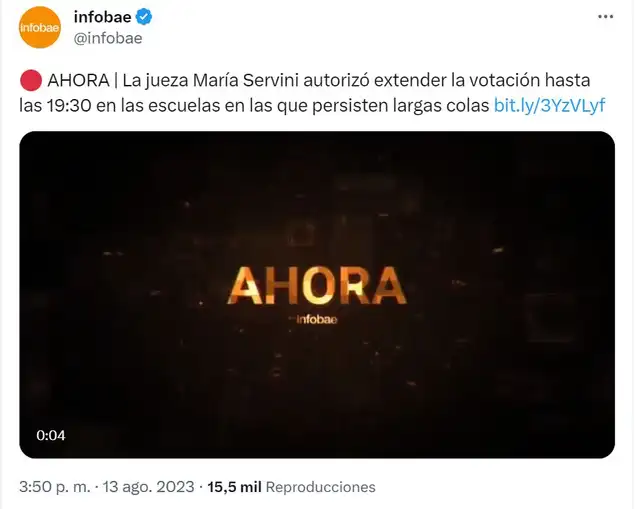 Jueza María Servini autorizó extender la votación en escuelas donde hay personas en cola. Foto: captura Twitter/Infobae   