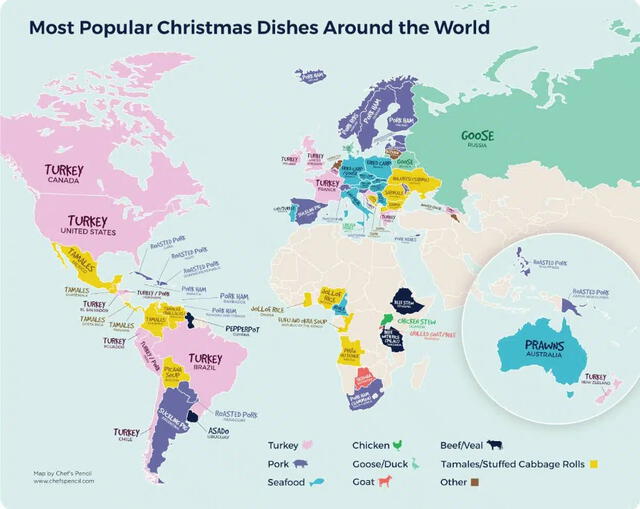 América Latina, ranking mundial, pavo, cerdo, panetón, Navidad, Año Nuevo, Chef’s Pencil, Sudamérica