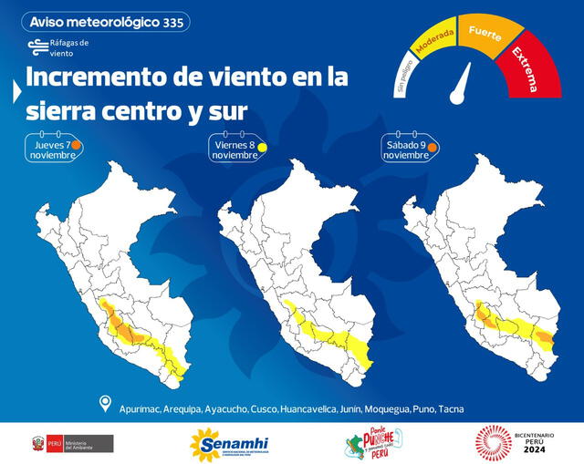 Incremento de vientos en la sierra del Perú. Foto: Senamhi 