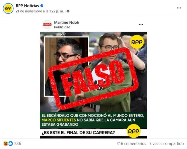 <em> Pronunciamiento de RPP al respecto. Foto: captura de Facebook</em>   