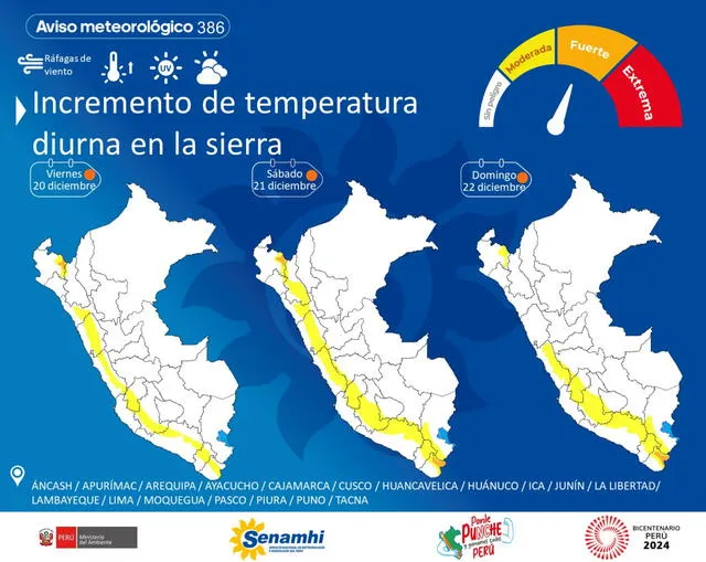 Advierten incremento de temperatura diurna. Foto: Senamhi   