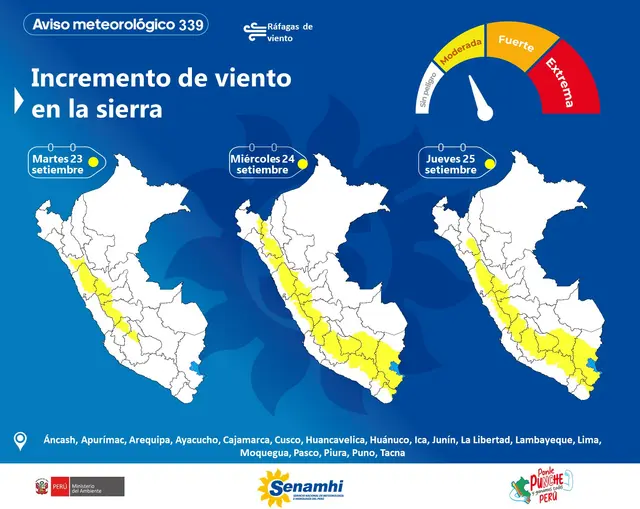 Alerta amarilla del Senamhi por vientos intensos en la sierra peruana. Foto: Senamhi. Alerta amarilla del Senamhi por vientos intensos en la sierra peruana. Foto: Senamhi.