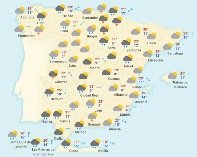 Mapa del tiempo en España hoy, 24 de abril de 2020.