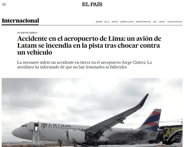 Así informa la prensa internacional sobre la colisión del avión de Latam en el Jorge Chávez
