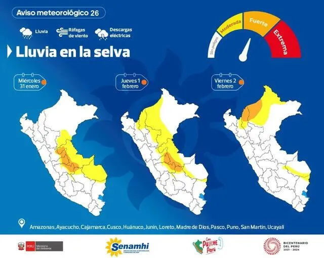  Nuevo pronóstico de lluvias del Senamhi. Foto: Senamhi   