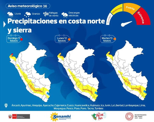 Lluvias en la costa norte y sierra. Foto: Senamhi