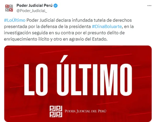 Magistrado Juan Carlos Checkley decidió desestimar recurso de la defensa legal de Boluarte Zegarra. Foto: Poder Judicial.   