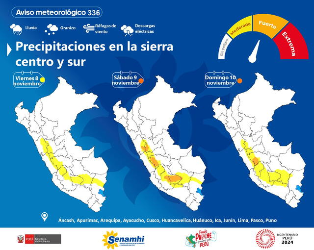 Precipitaciones en la sierra centro y sur, incluido Lima. Foto: Senamhi/X   