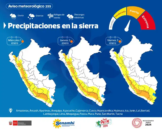 Se esperan precipitaciones hasta el 3 de enero. Foto: Senamhi/X   