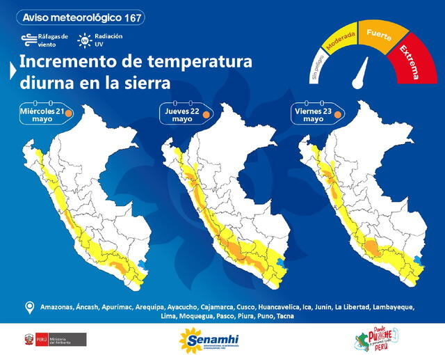 Aviso meteorológico 167 del Senamhi.   