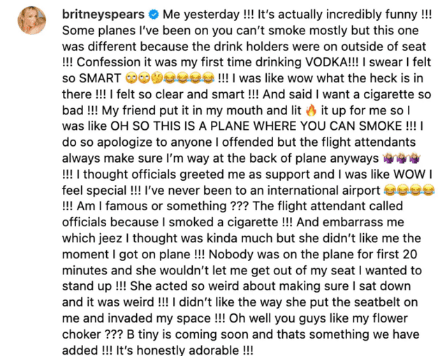 Britney Spears addressed the smoking incident on her Instagram page. Photo: Britney Spears/Instagram Britney Spears addressed the smoking incident on her Instagram page. Photo: Britney Spears/Instagram