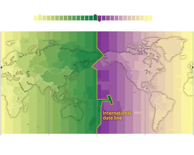 La Línea de Fecha Internacional determina el comienzo de un día y el fin de otro. Foto: Natural Earth / National Geographic