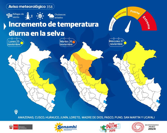 Zonas afectadas por aumento de temperatura en la selva peruana. Foto: Senamhi   