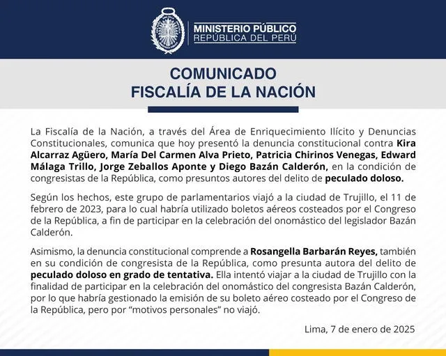 Comunicado de Fiscalía. Foto: X   