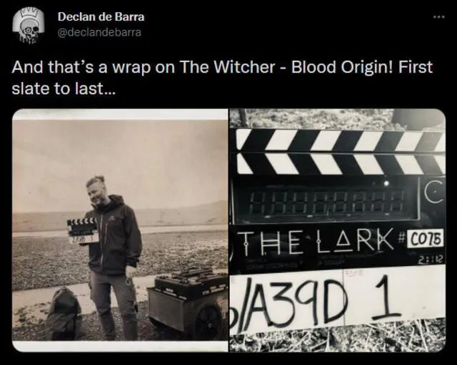 Showrunner comparte el anuncio sobre el final del rodaje de Blood origin. Foto: Twitter @declandebarra