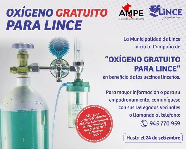 Municipalidad de Lince brindará oxígeno gratuito. Creditos: Municipalidad de Lince