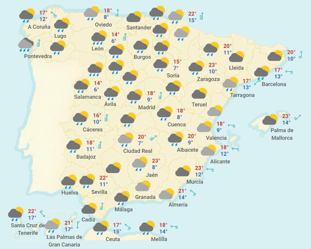 Mapa del tiempo en España hoy, jueves 16 de abril de 2020.