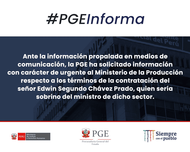 Procuraduría solicita información por la contratación del sobrino del ministro de Producción. Foto: @PGE_Peru/Twitter.