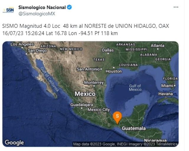 Temblor hoy