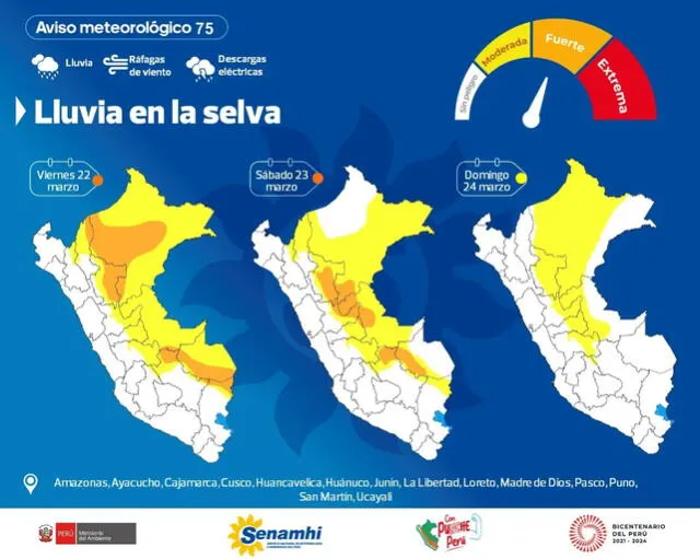  Pronóstico de lluvias. Foto: Senamhi    