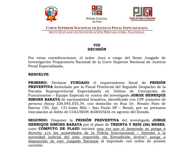 Resolución del Poder Judicial. Foto: captura   